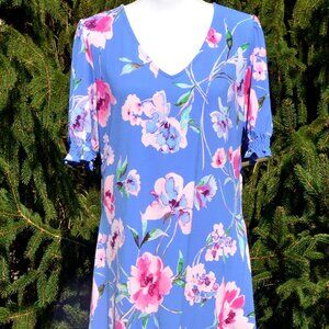 TWO Susan Graver Regular Printed Liquid Knit Elbow Sleeve V-Neck Dresses